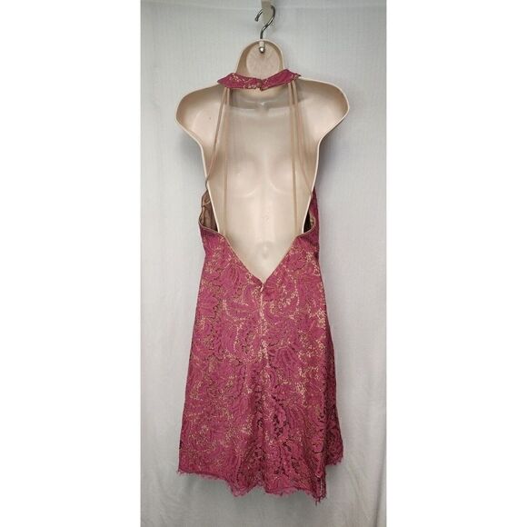 Dress The Population Magenta Pink Gold Lace Low Back Dress Size XL - Picture 4 of 6